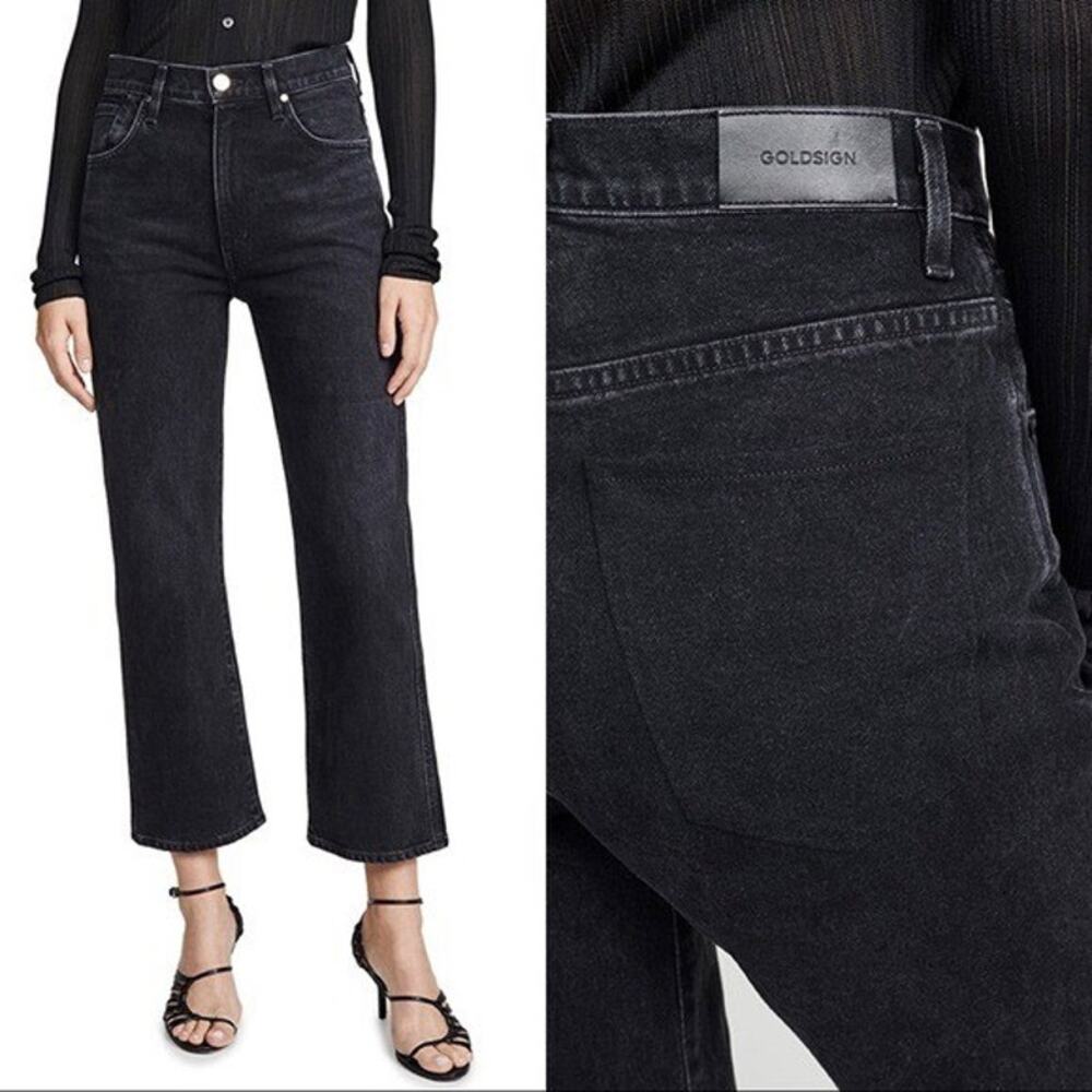 Goldsign High Rise Cropped Wide Leg Jeans Black 25
